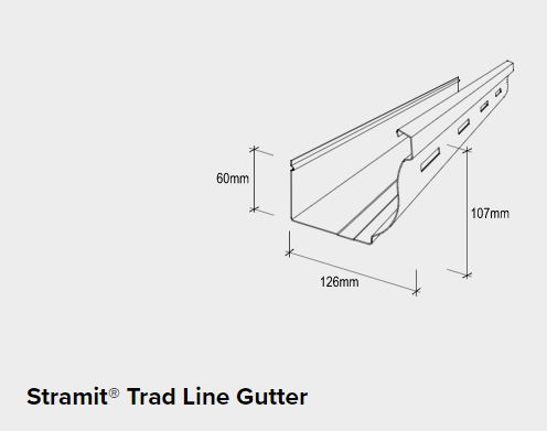 Stramit® Trad Line Gutter dimensions
